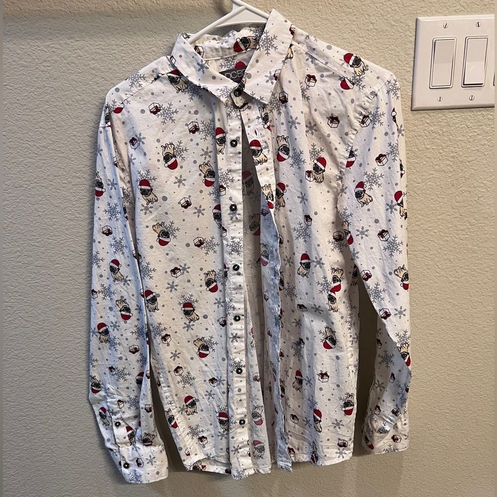 K114- Boys size XL puppy Christmas button up